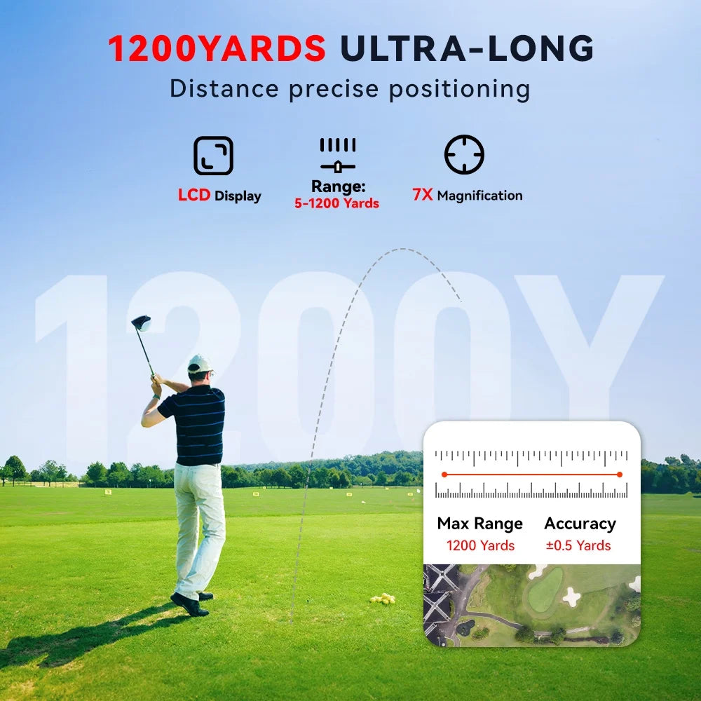 Buscador De Alcance De Golf Láser, Aumento De 7X, Vista Clara De 1200 Yardas, Buscador De Caza Láser, Medición De Pendiente, Bloqueo De Poste De Bandera, Corto, Gris