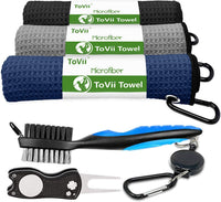 Golf Towel, Brush Tool Kit with Club Groove Cleaner + Golf Divot Tool