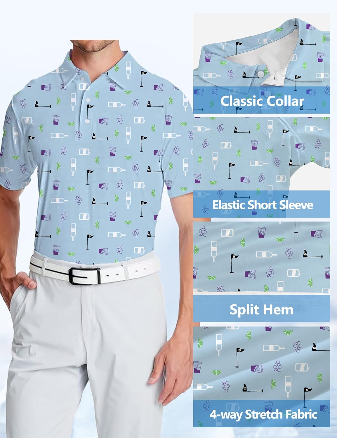 Golf Shirts for Men Printed Performance Moisture Wicking Short Sleeve Dry Fit Polo Shirts