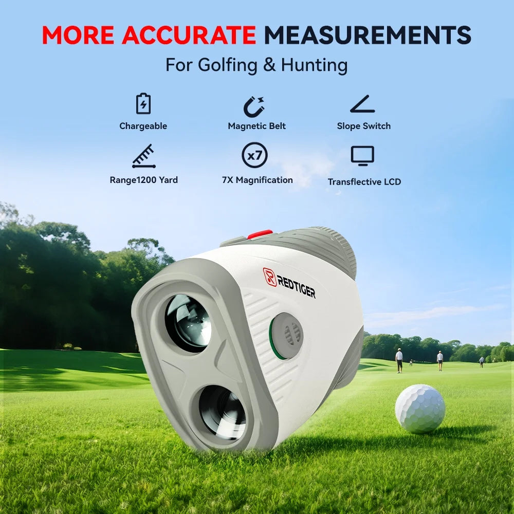 Buscador De Alcance De Golf Láser, Aumento De 7X, Vista Clara De 1200 Yardas, Buscador De Caza Láser, Medición De Pendiente, Bloqueo De Poste De Bandera, Corto, Gris