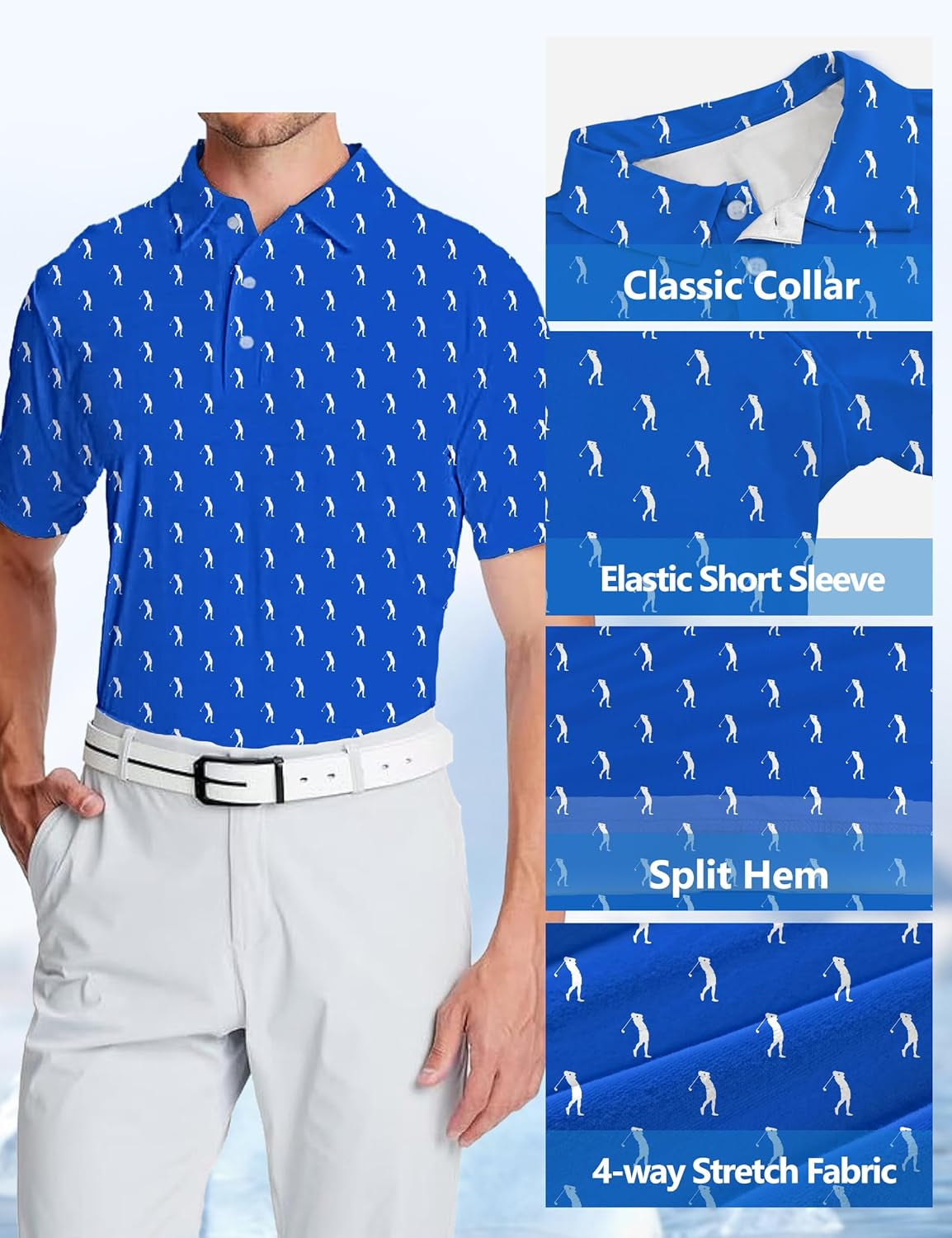 Golf Shirts for Men Printed Performance Moisture Wicking Short Sleeve Dry Fit Polo Shirts