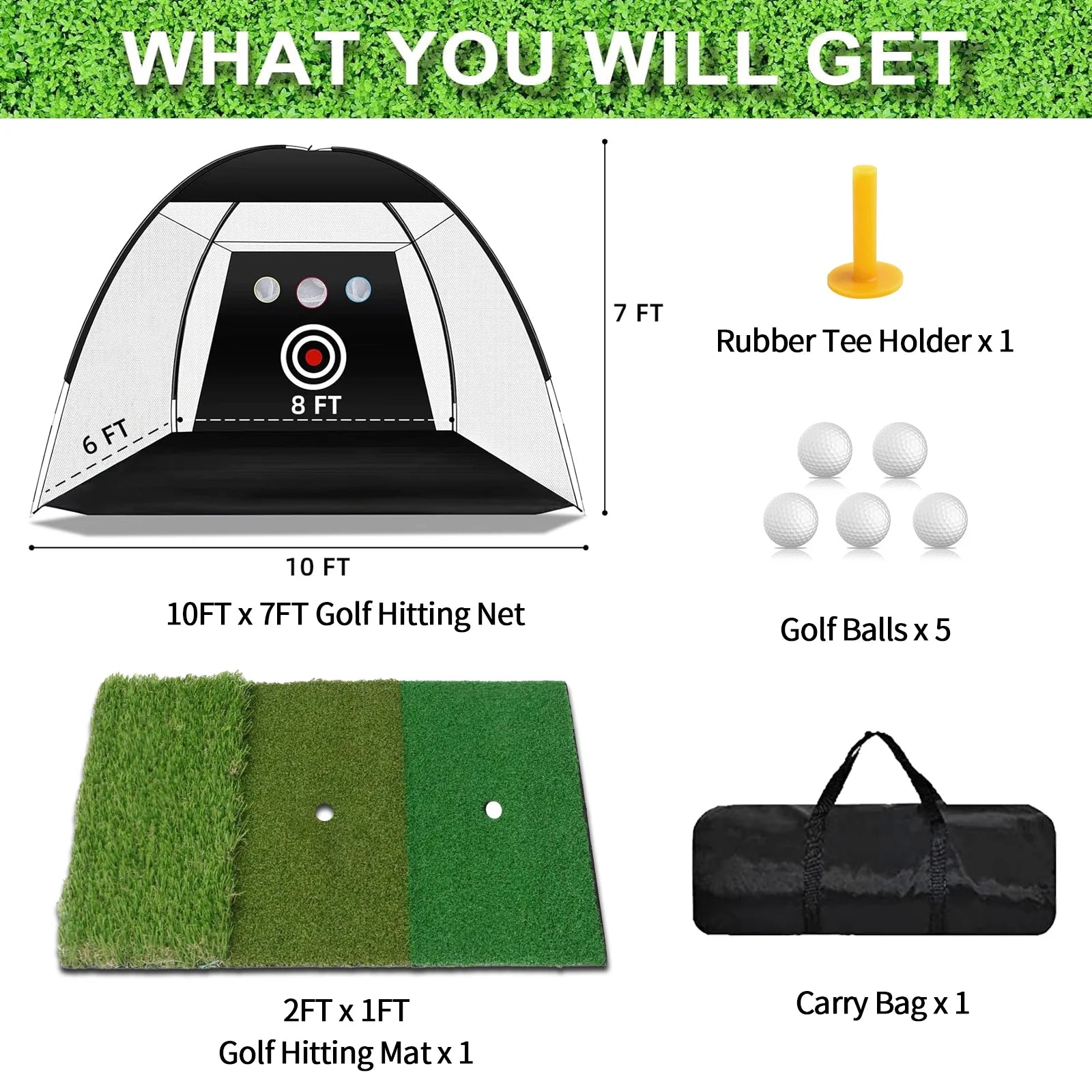 Red De Práctica De Golf De Alta Resistencia, Red De Columpio De 10X7 Pies, Ayudas De Entrenamiento Para Golpear, Objetivo Y Bolsa De Transporte